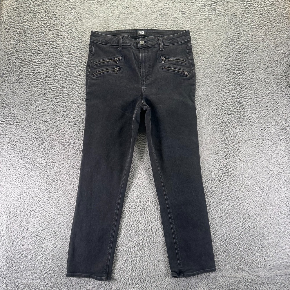 Paige Edgemont Jeans Womens 33x28 Black Cotton Denim Skinny Biker Punk Stretch